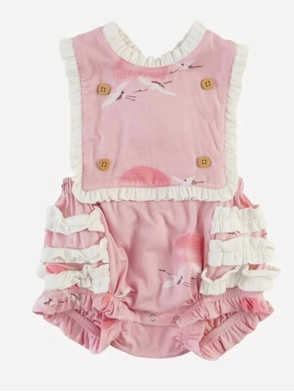 Kate Quinn Pink Crane Ruffle Bubble Romper- NWT